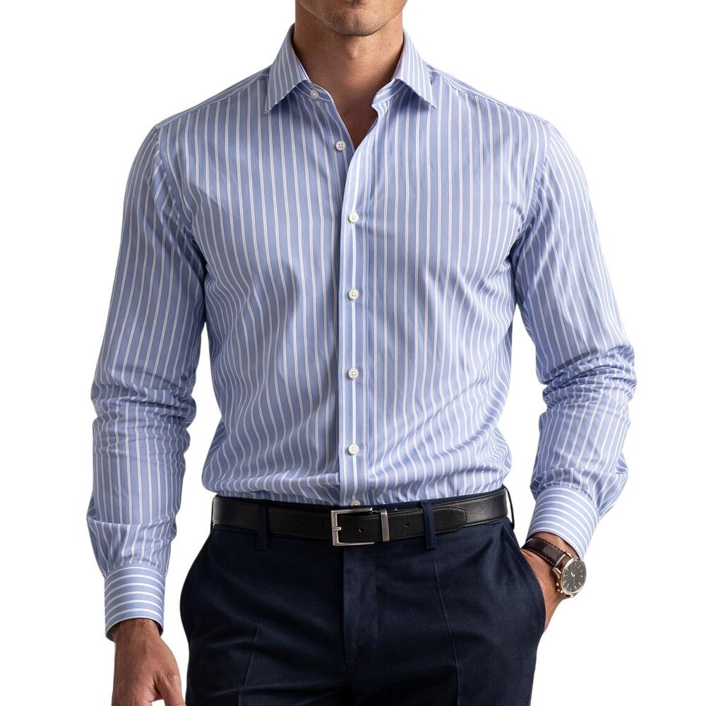 Etro Men’s Blue White Striped Cotton Shirt Size 44 Button Up Made In Italy